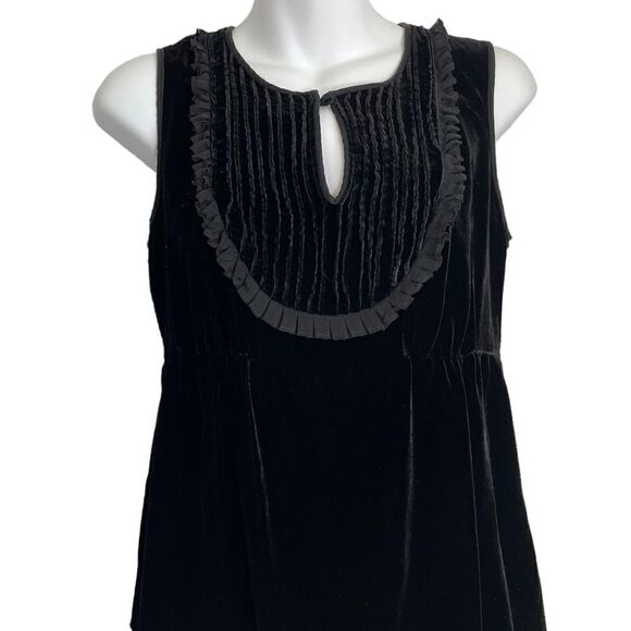 J Crew Black Velvet Ruffle Sleeveless Smocked Top Y2K - Picture 1 of 12